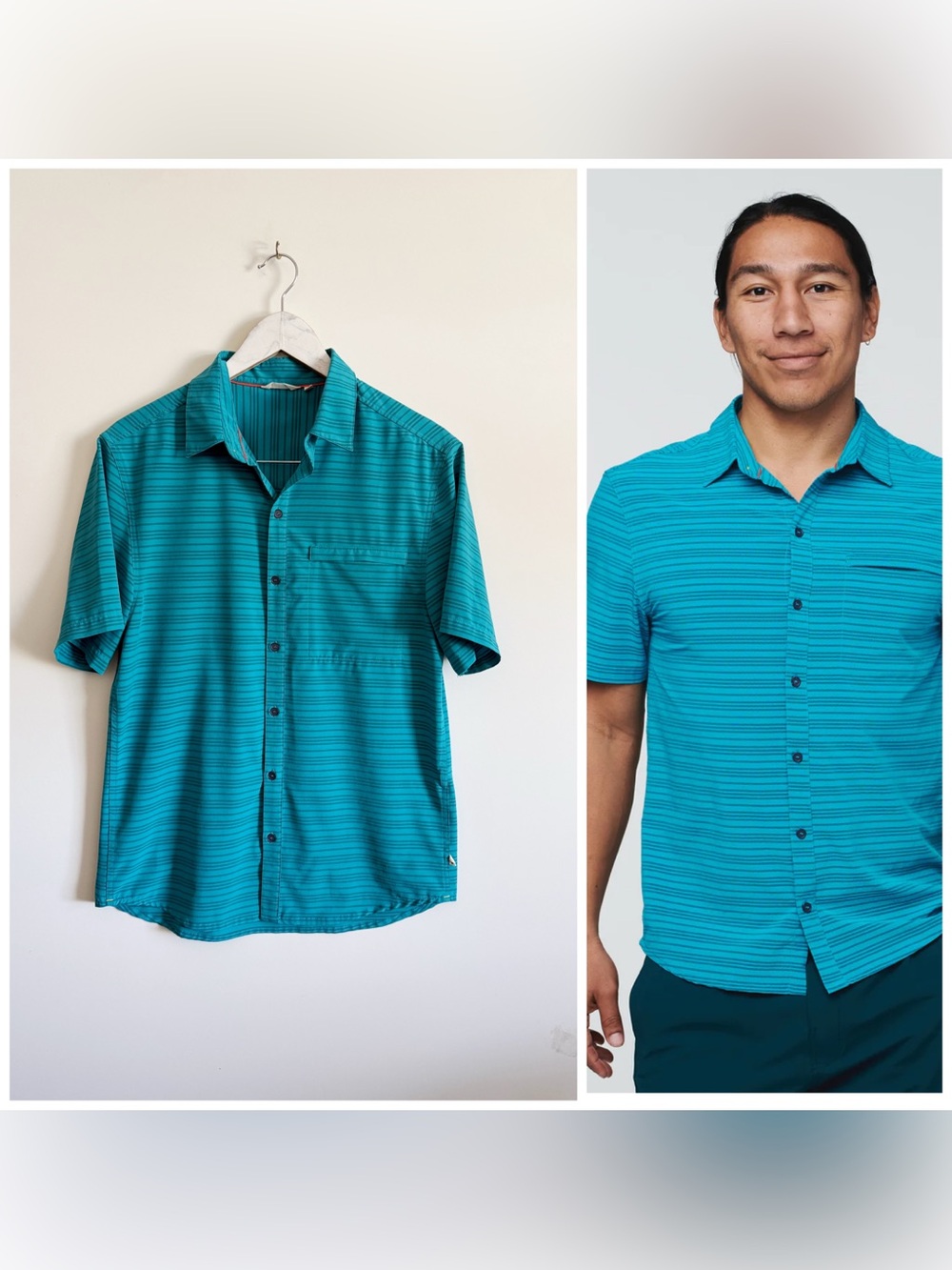 COTOPAXI Short Sleeve Cambio Button Up Shirt Mineral Blue Stripe Men’s S Small